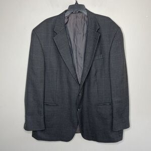OSCAR DE LA RENTA Blazer Mens 48R 100% Wool 2-Button Houndstooth Black-Tan Lined